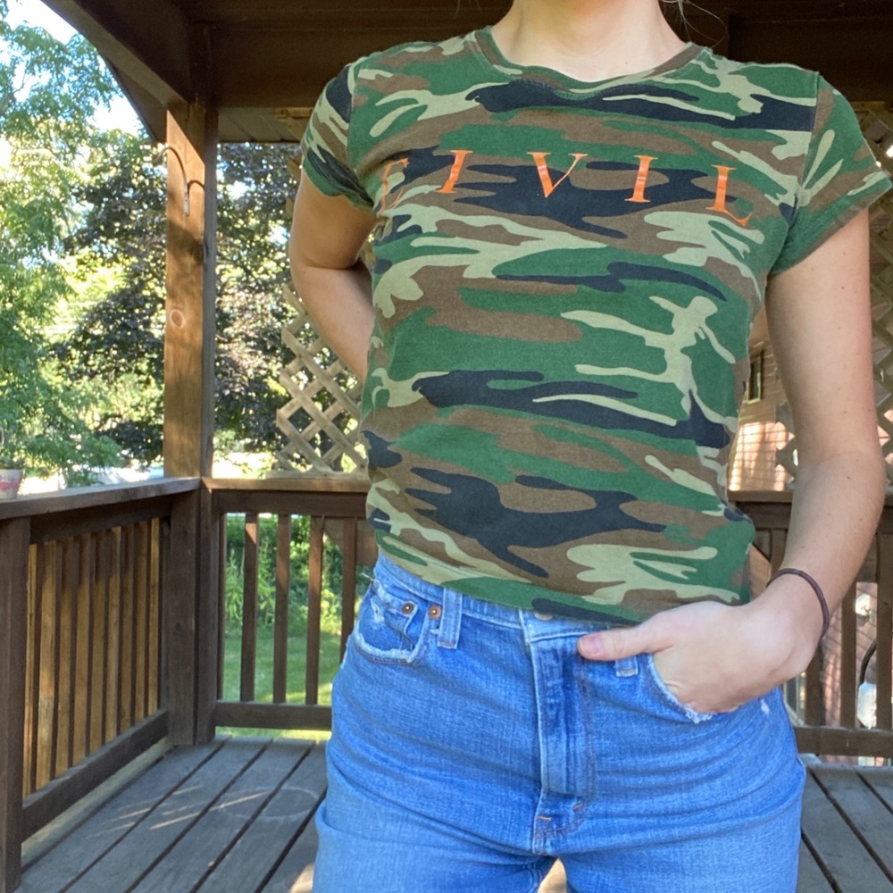 Top is from the Civil brand with an army camo print in a size XS.